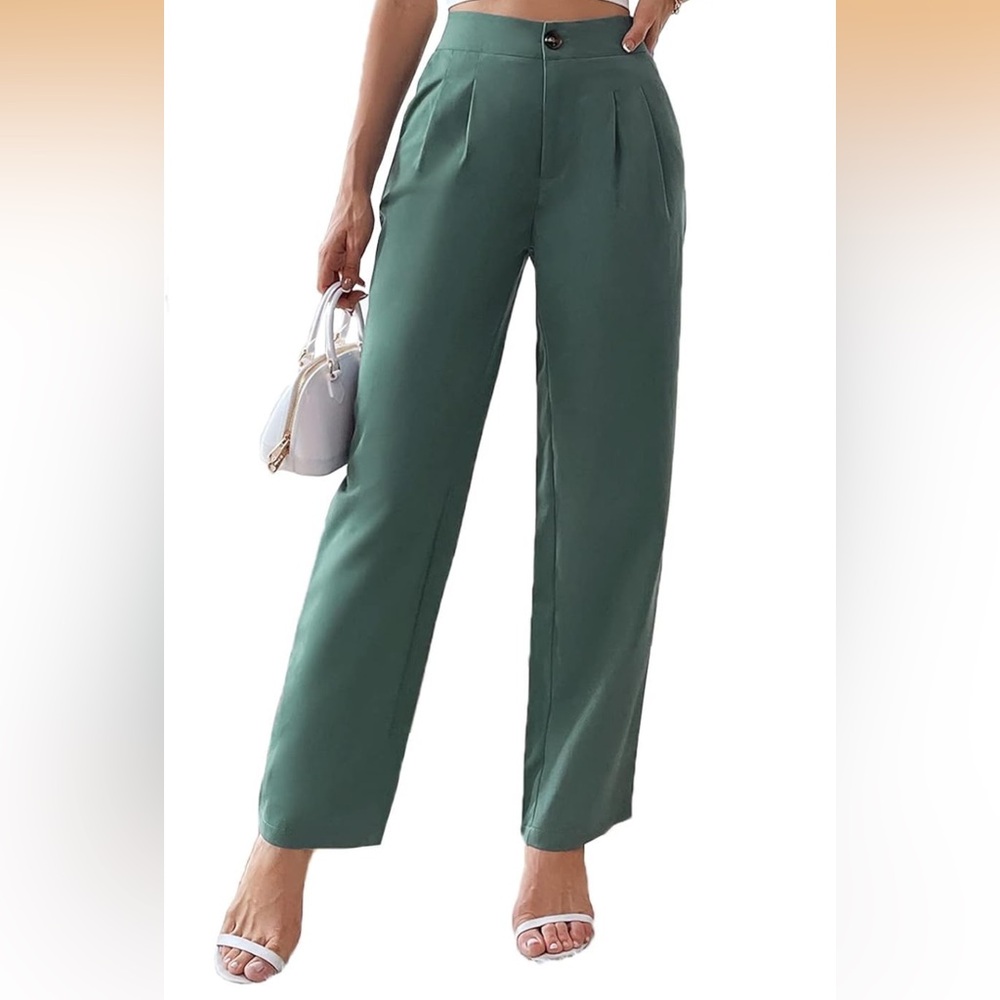 Wide-Leg High-Waist Green Trousers